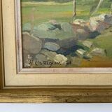 Vintage Modernist Landscape Scene Oil Painting H. Ostergren 1951
