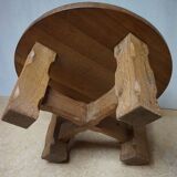 Brutalist Wabi-Sabi Design Handcrafted Round Oak Coffee Table, Netherlands 1960's