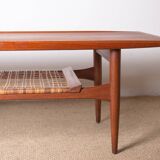 Danish coffee table in teak and rattan by KT Mobler 1960