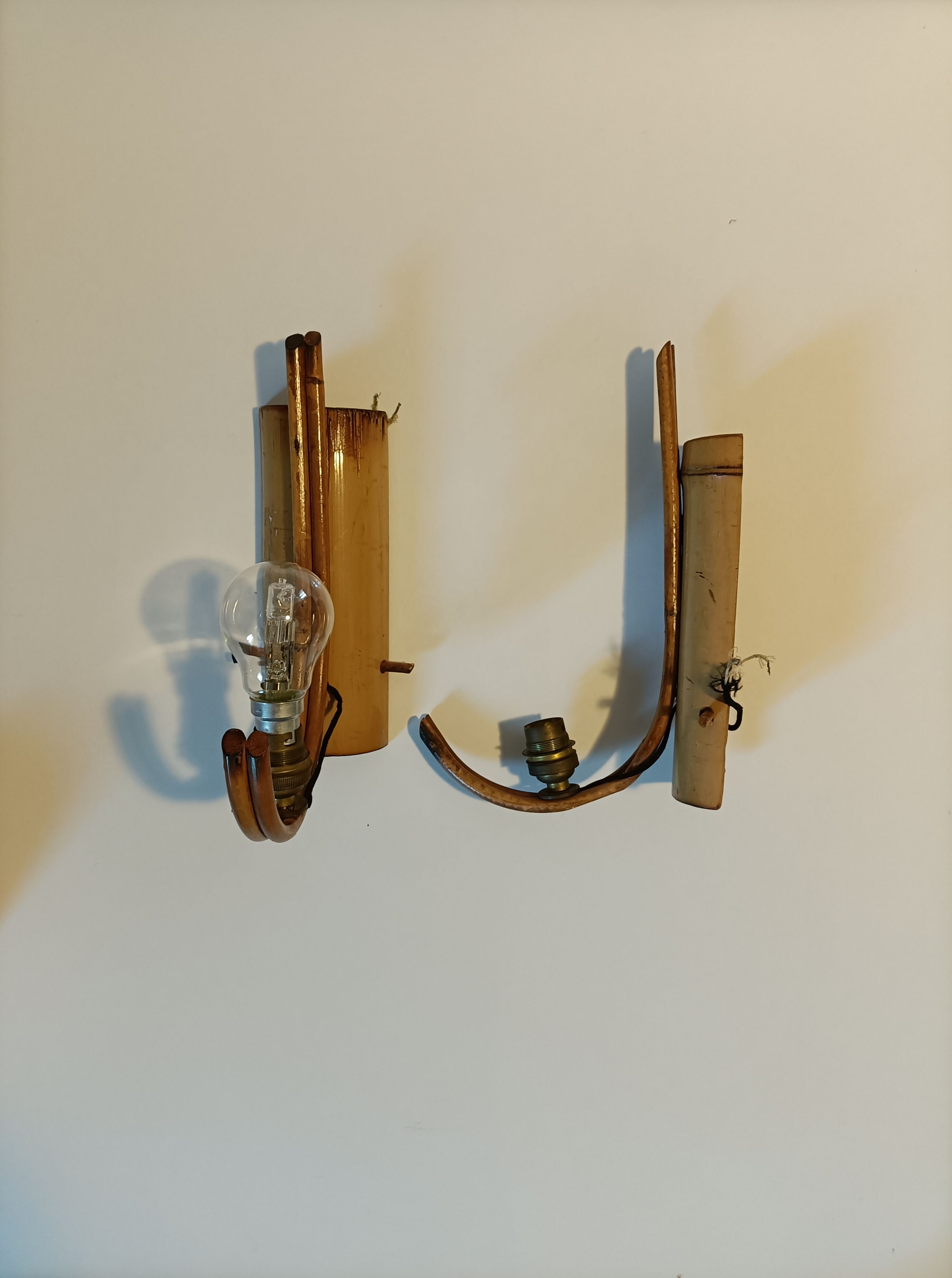 Paire d'appliques en bambou vintage