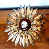 1960s golden brass sun ceiling light