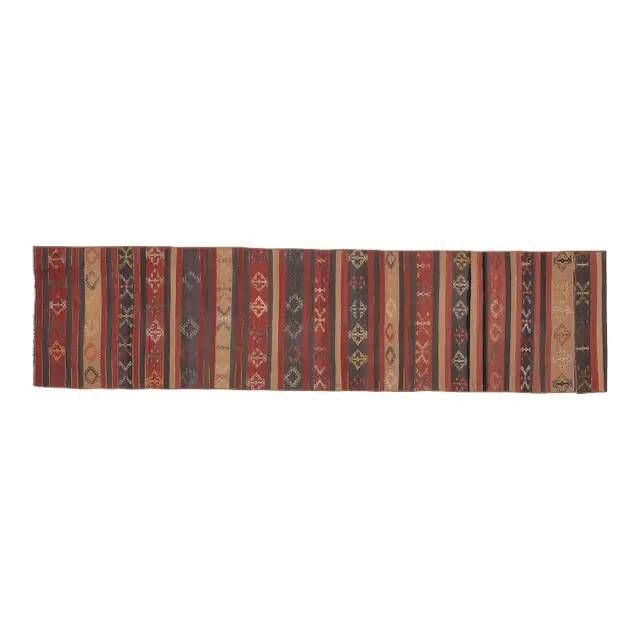 Turkish Kilim Vintage Handmade Wool Runner Rug Orange Gray Runner 66x334