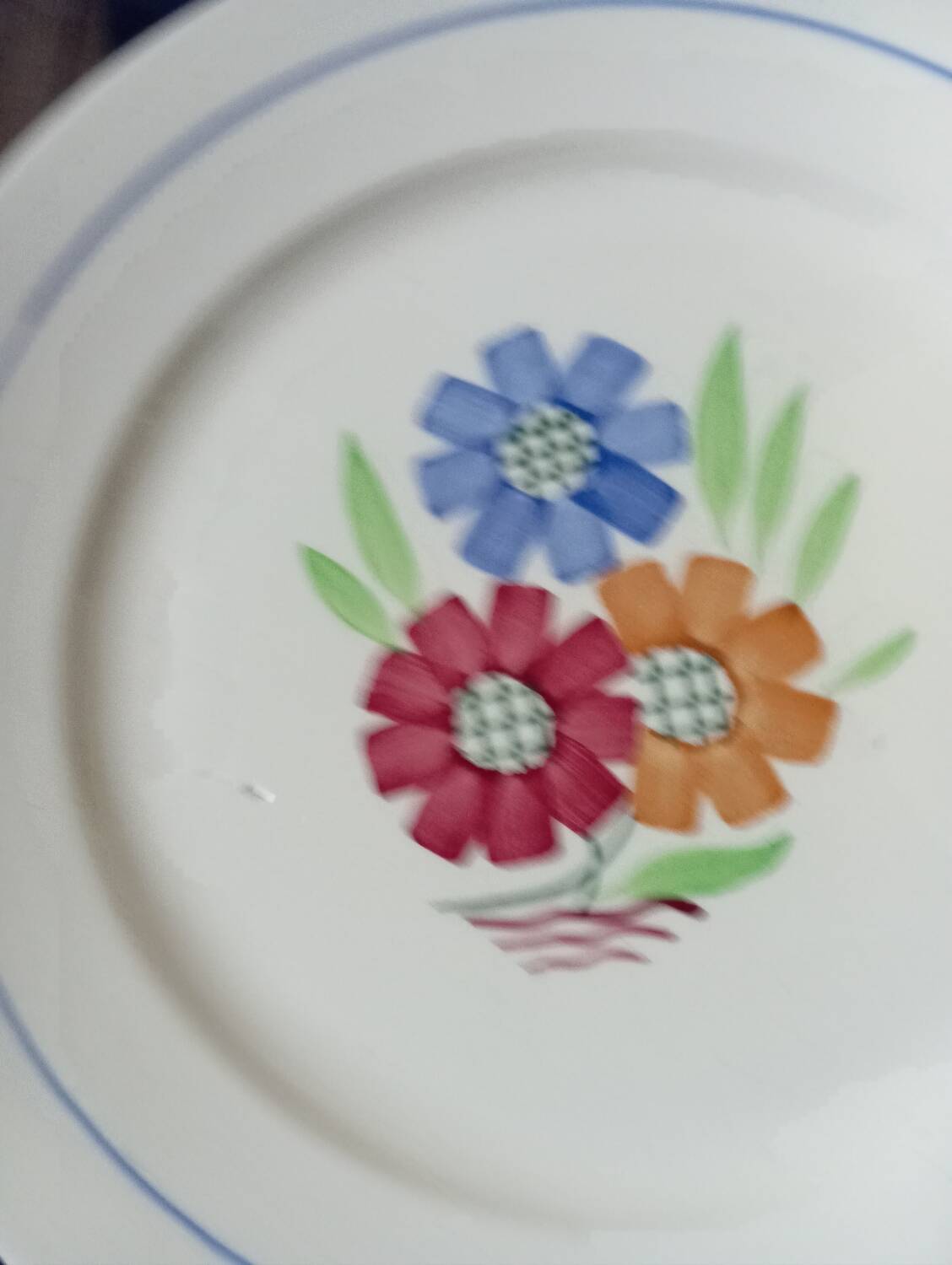 8 old flat plates decorated with flowers, Agnès model by K&G Lunéville