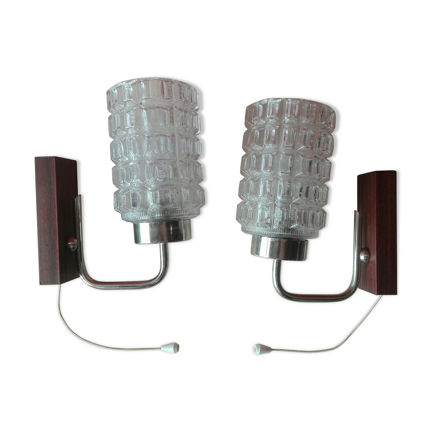 Pair of vintage chrome and glass wall lamps