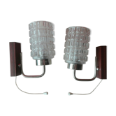 Paire d'appliques vintage chrome et verre