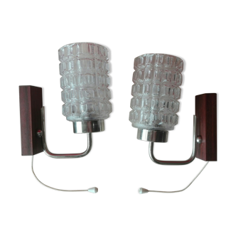 Pair of vintage chrome and glass wall lamps