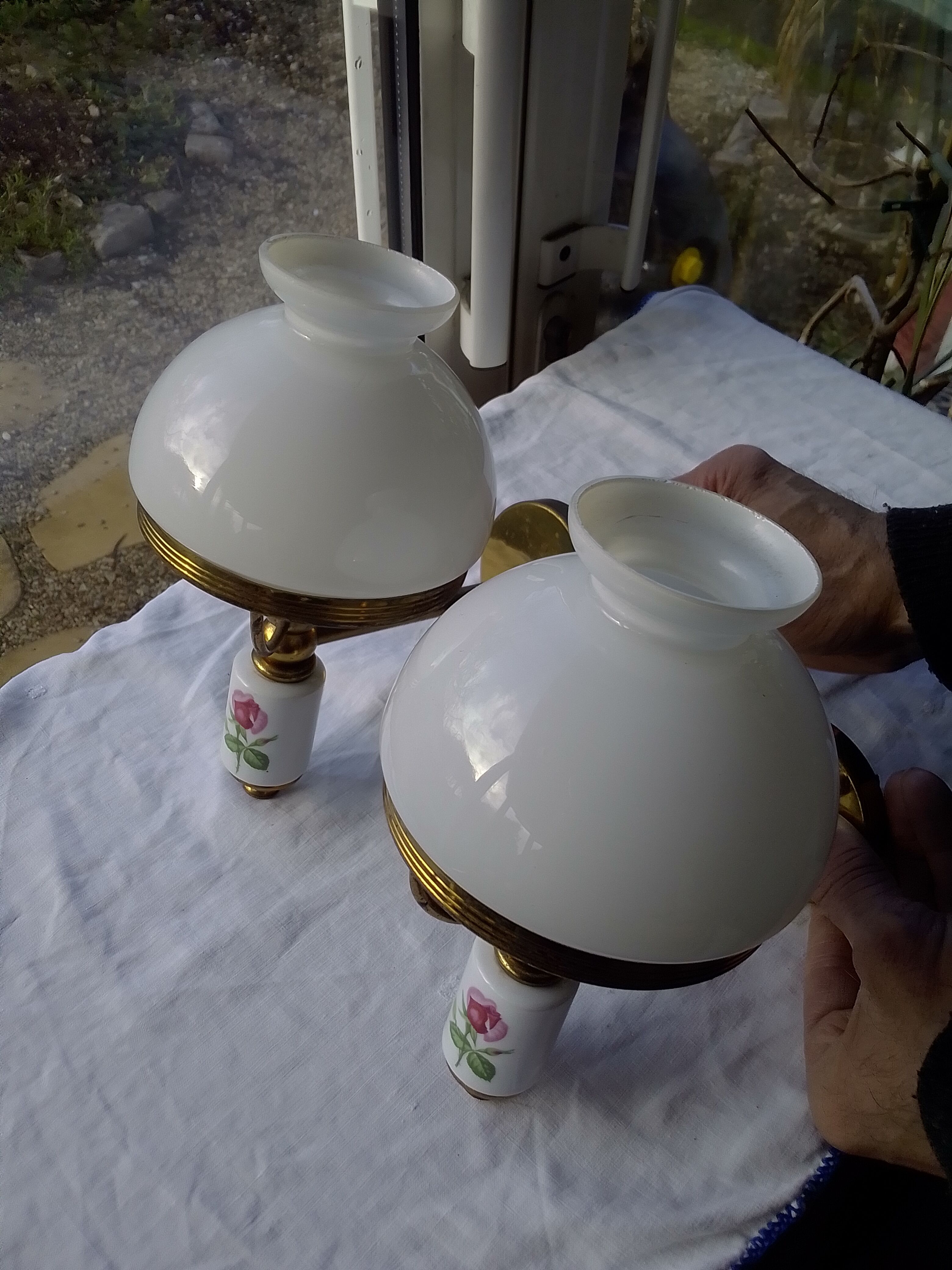 Pair of porcelain brass sconces