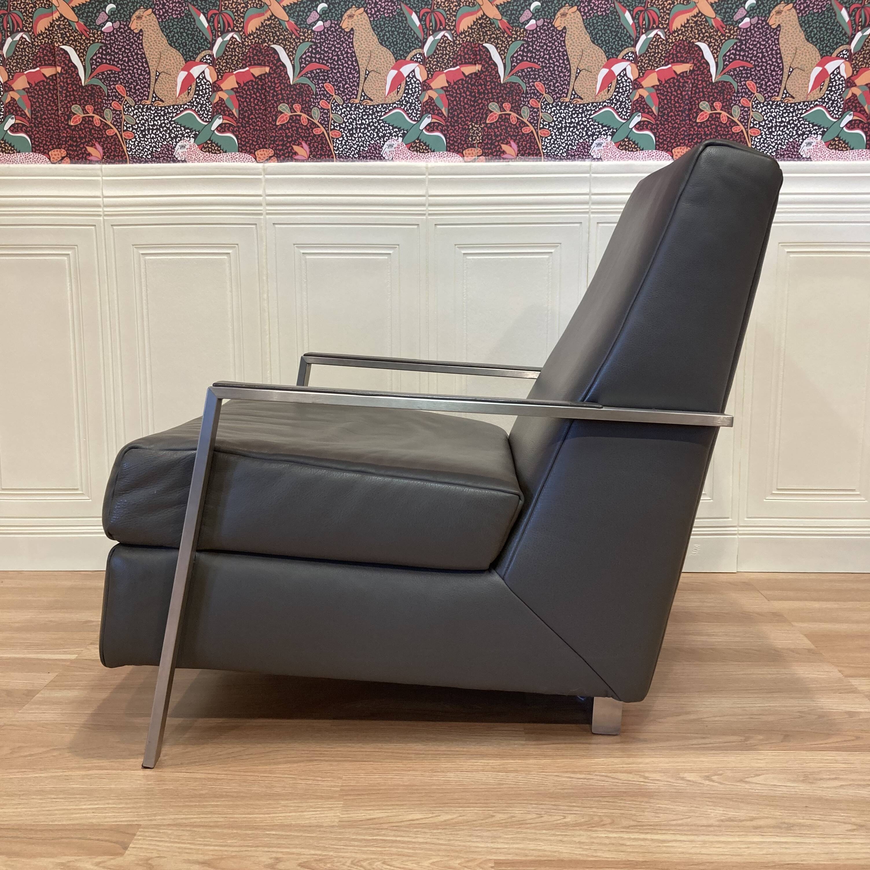 1970s steel and leather designer armchair