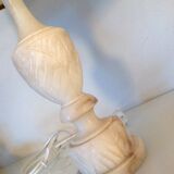 Alabaster lamp and ecru fabric lampshade / vintage 50s-60s