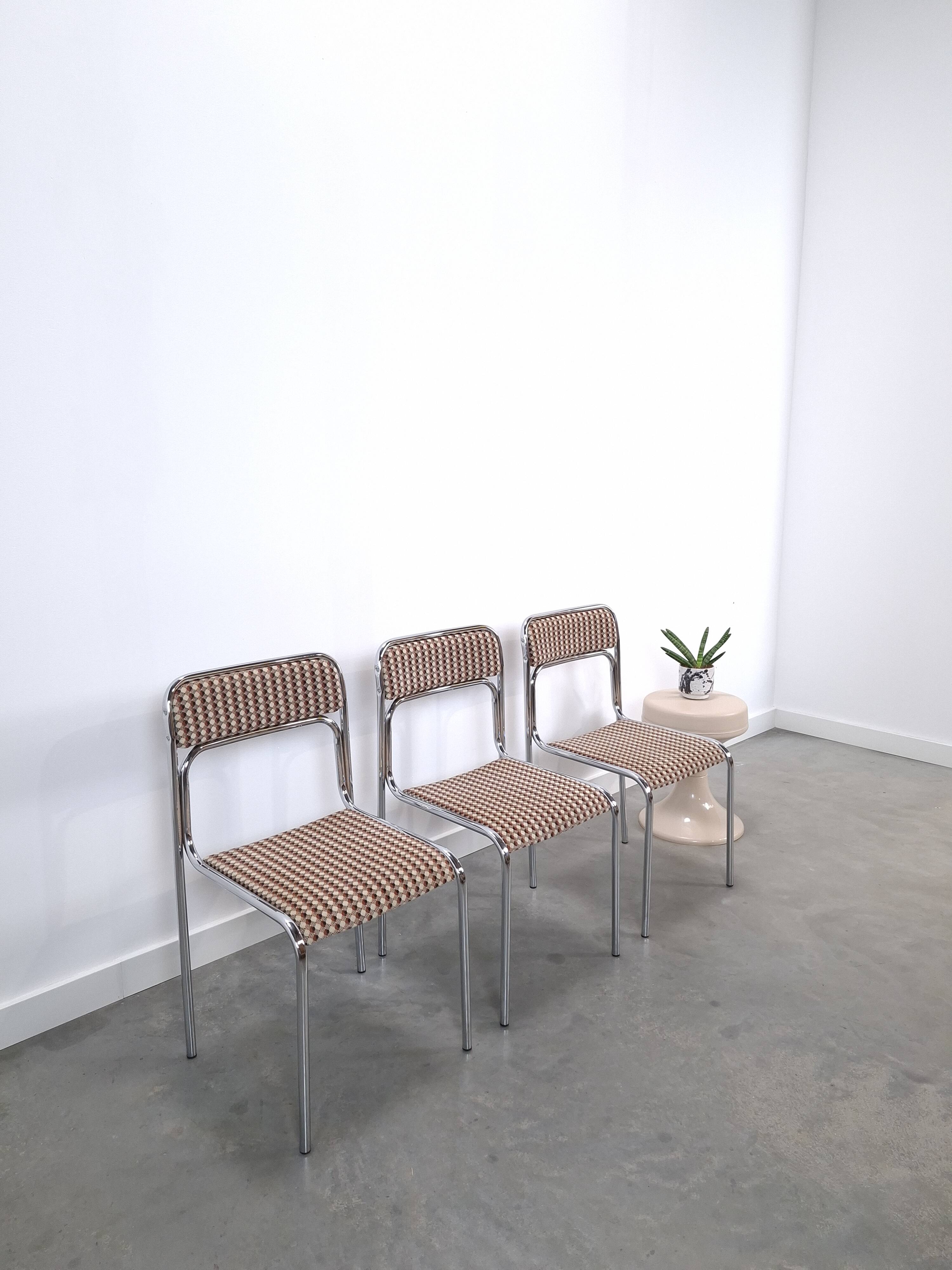 Space Age set 3x Bauhaus chromen buisframe stoelen