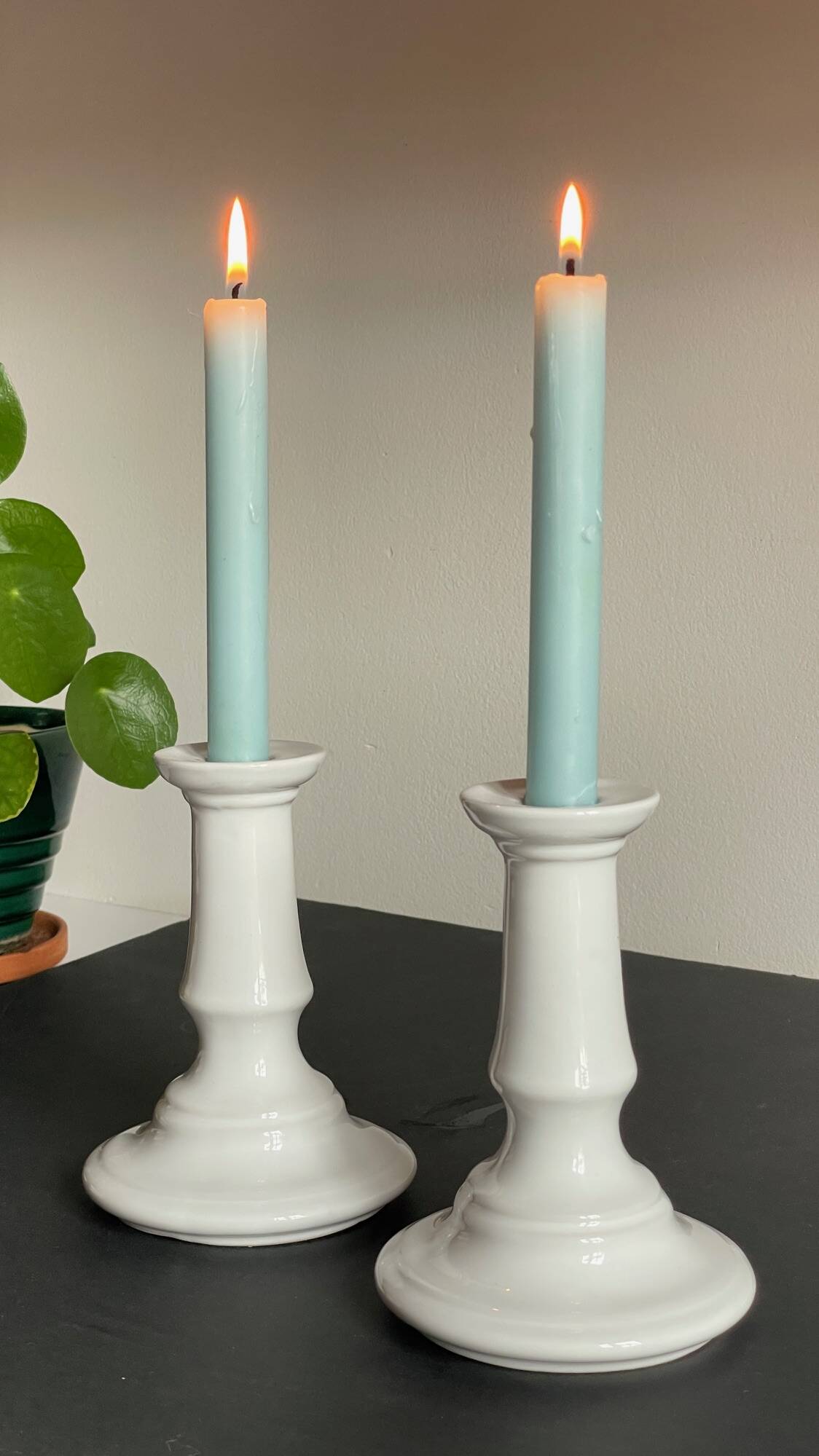 Antique White Ceramic Candlesticks