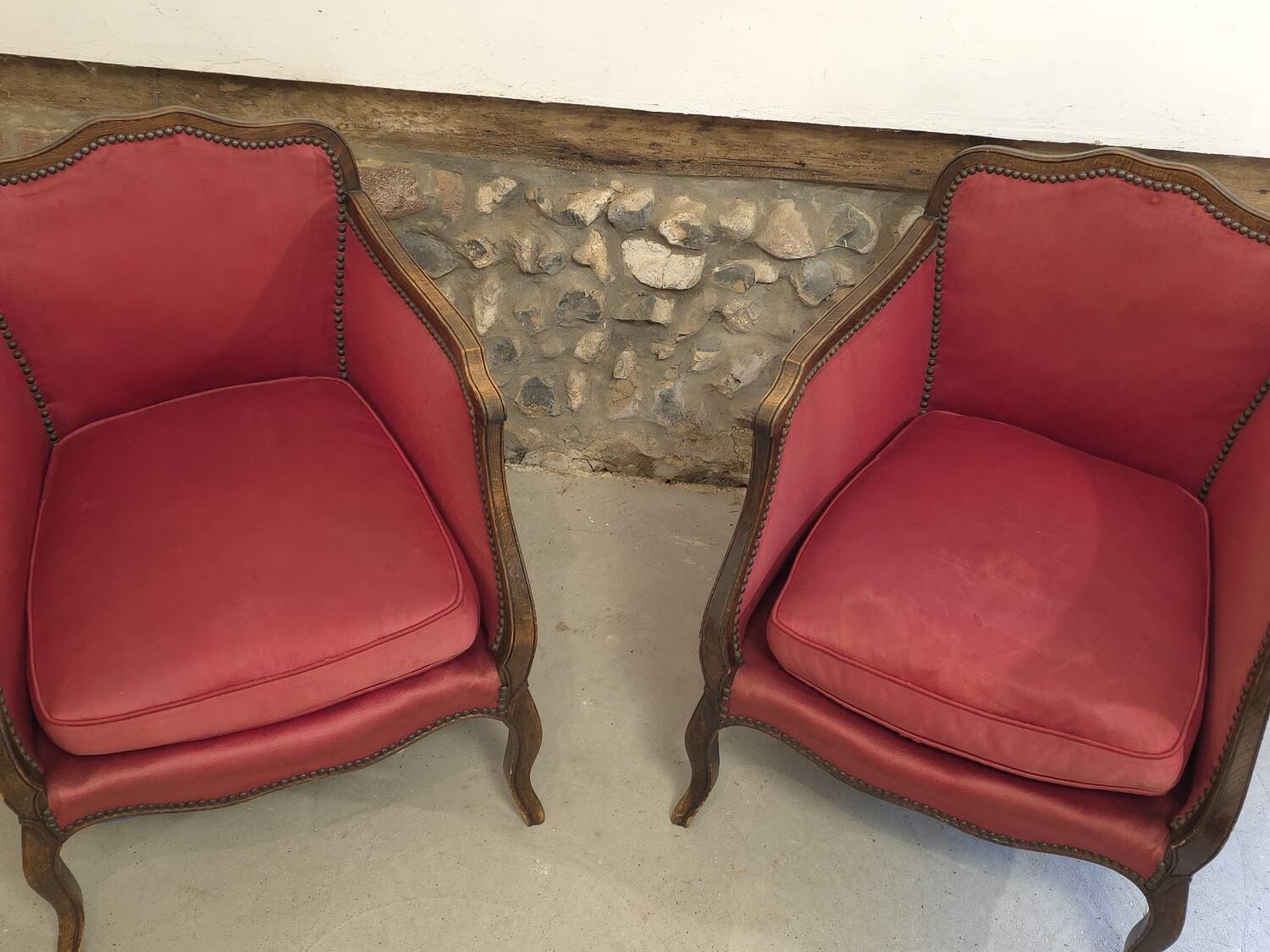 Pair of Louis XV style bergere chairs