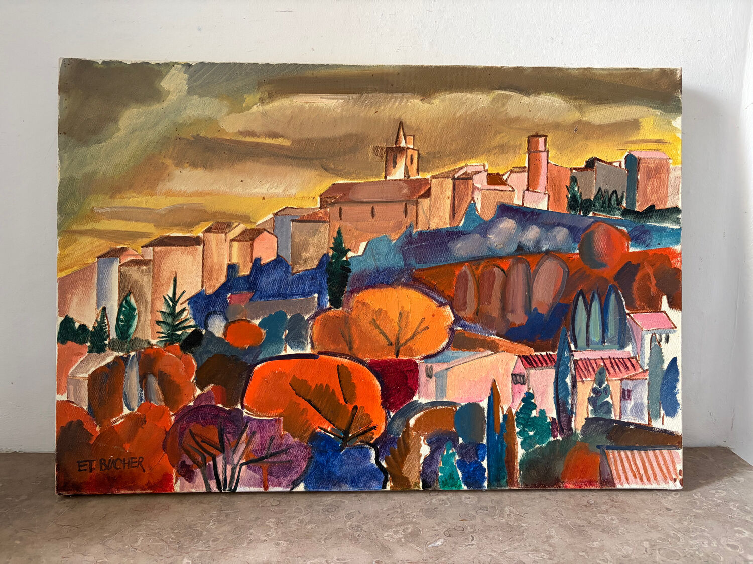 Village Pierrevert, Provence, signé Étienne Bucher