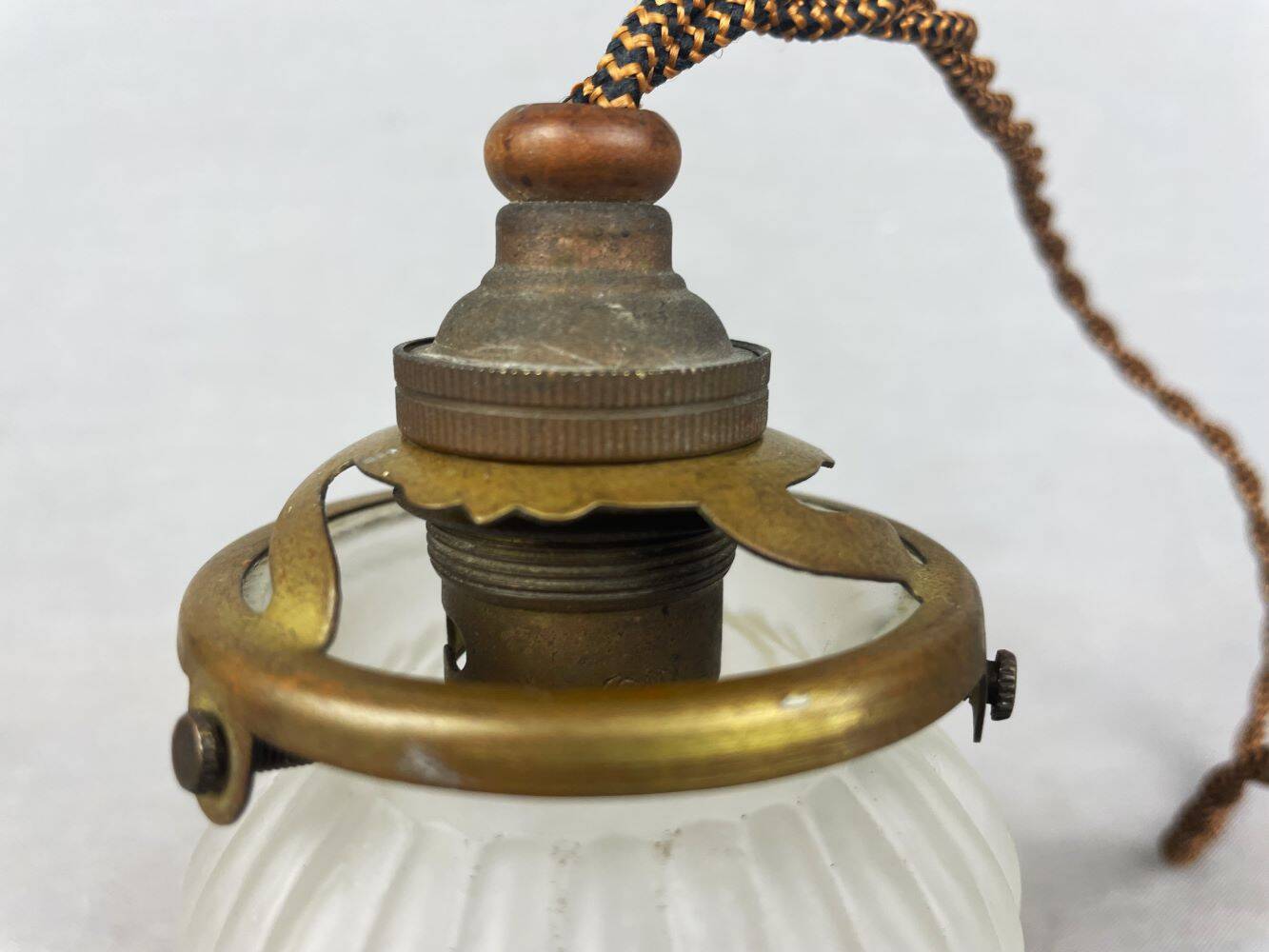 French mid century frosted glass tulip hanging lamp, 1950s