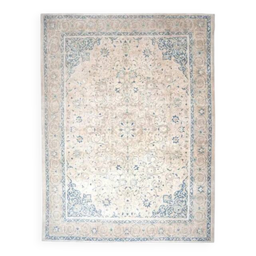 1970s Vintage Persian Handmade Wool Cotton Beige Area Rug 290x381