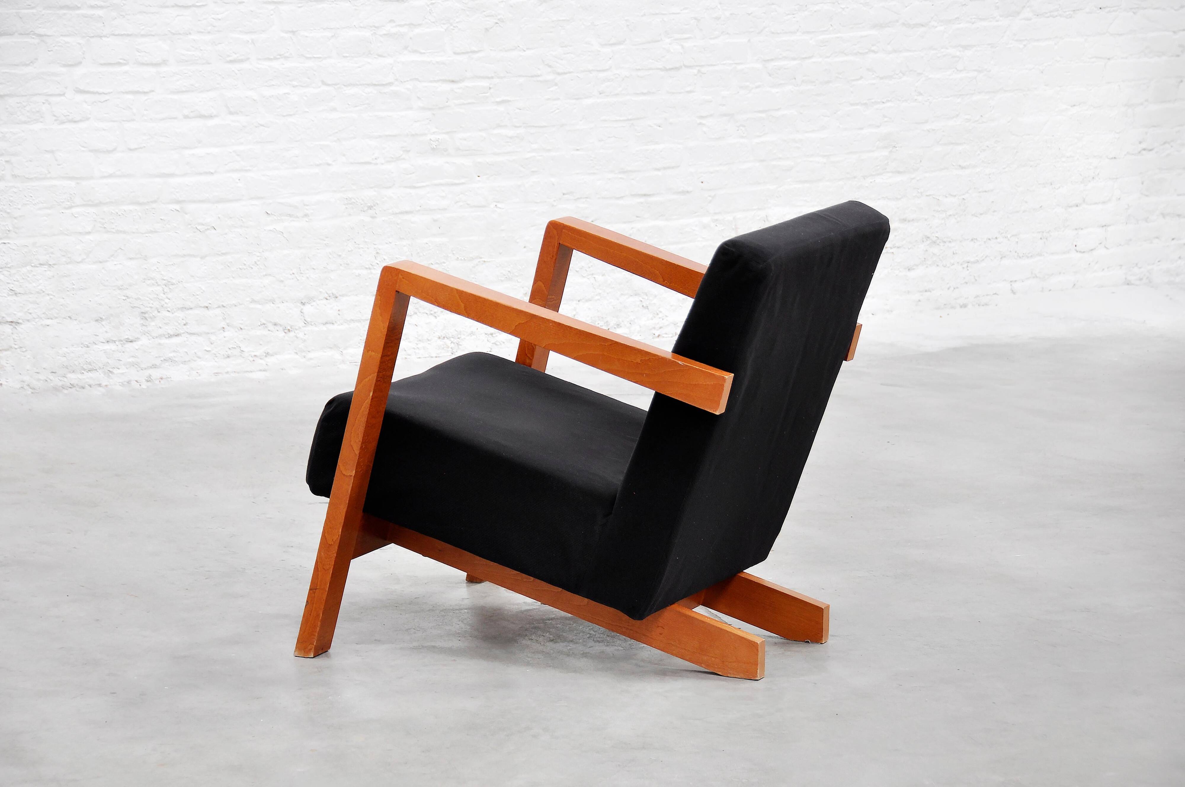 Dutch Modernist Low Profile Armchair from the 1950s in Black Upholstery