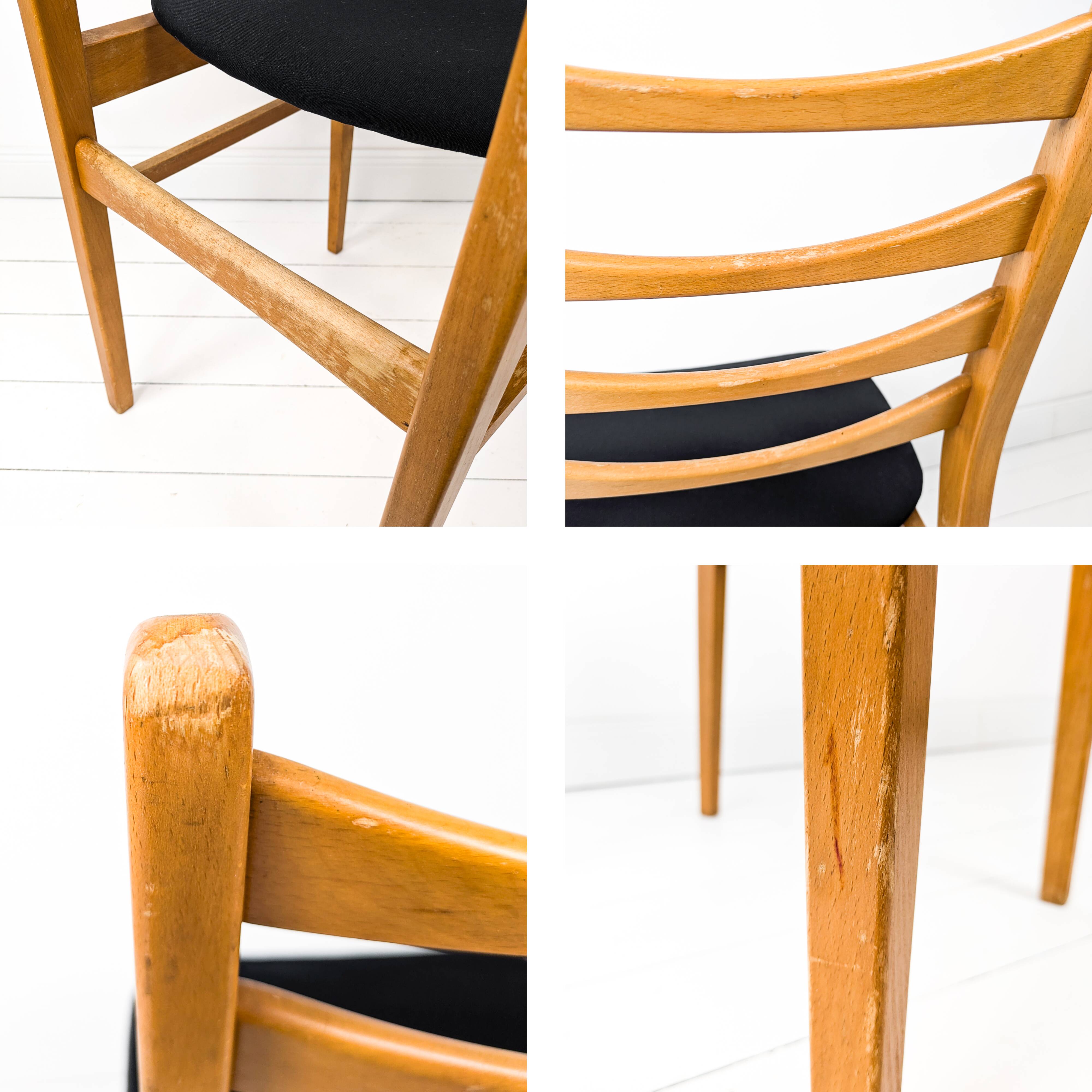 Lot de 6 chaises vintage bois assise tissu, style Mid-Century scandinave