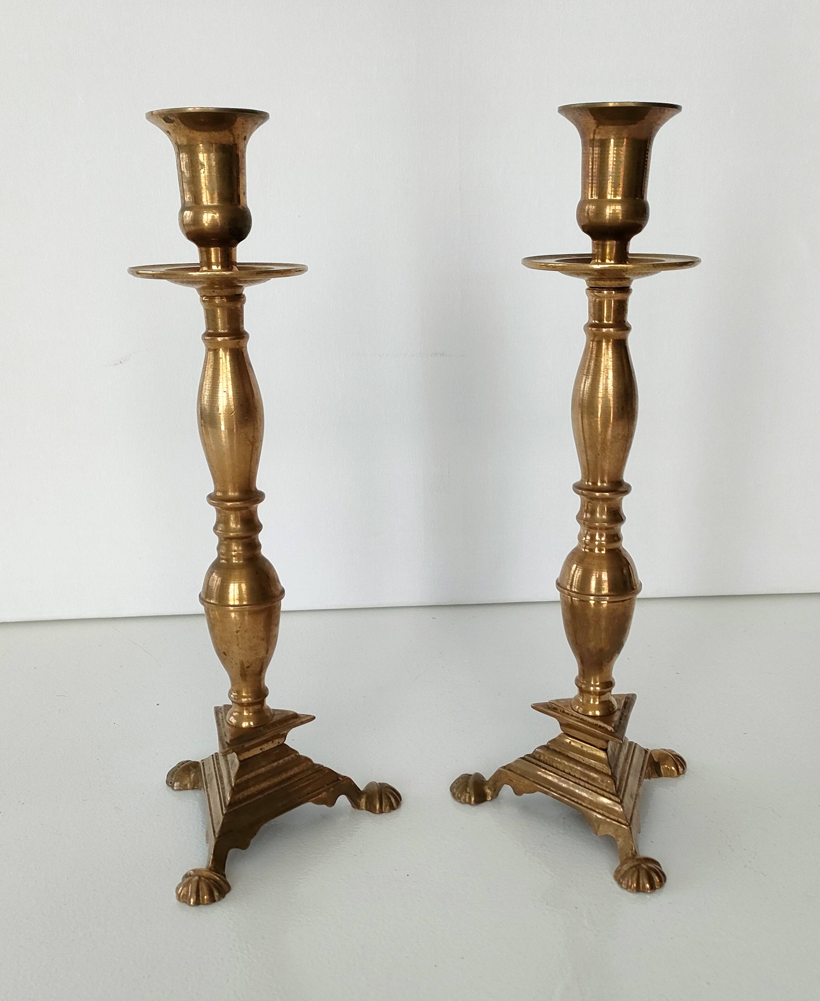 Pair of tripod candlesticks with lion's paws - Napoleon III - 19th century