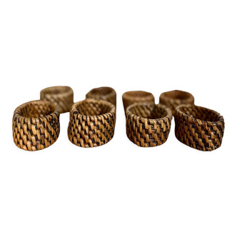 Set of six vintage rattan napkin rings