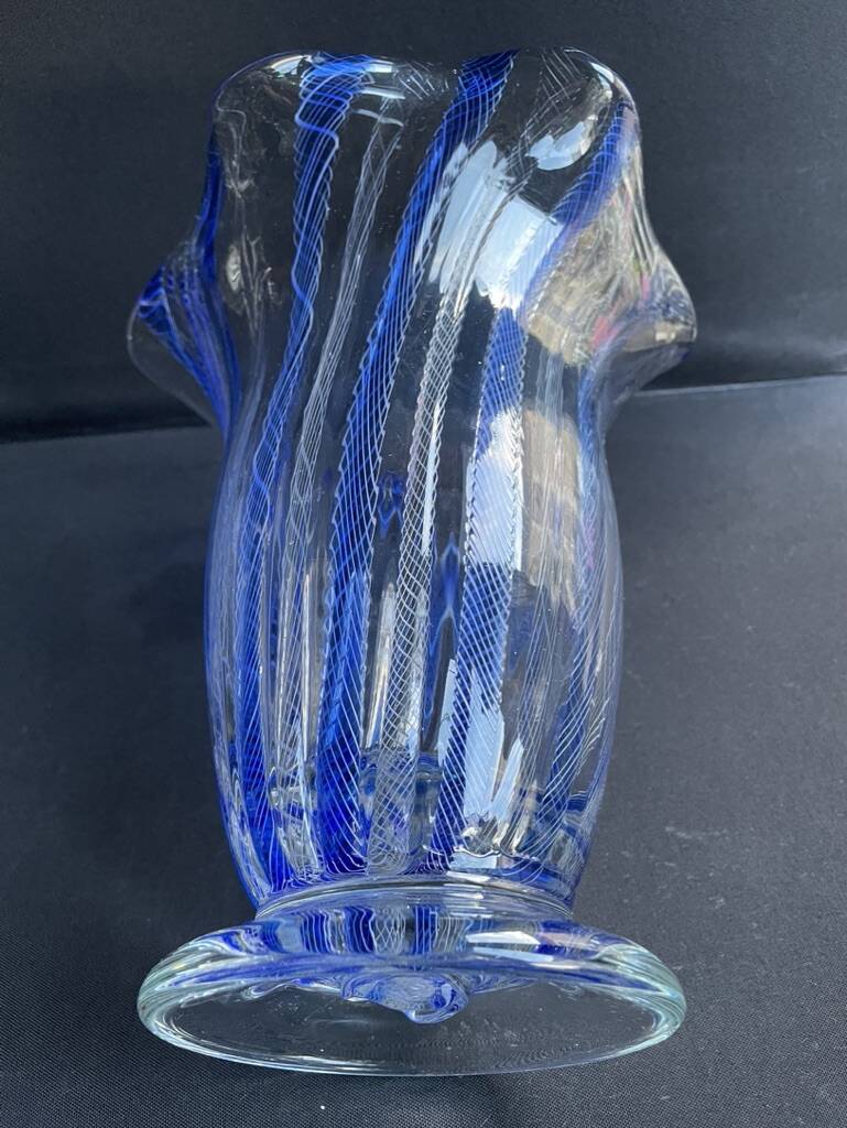 Large blue glass vase with inclusions – Murano art glassware