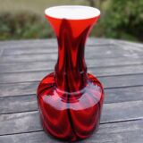 Red/black blown opaline glass vase Empoli 1970 Pop'art style