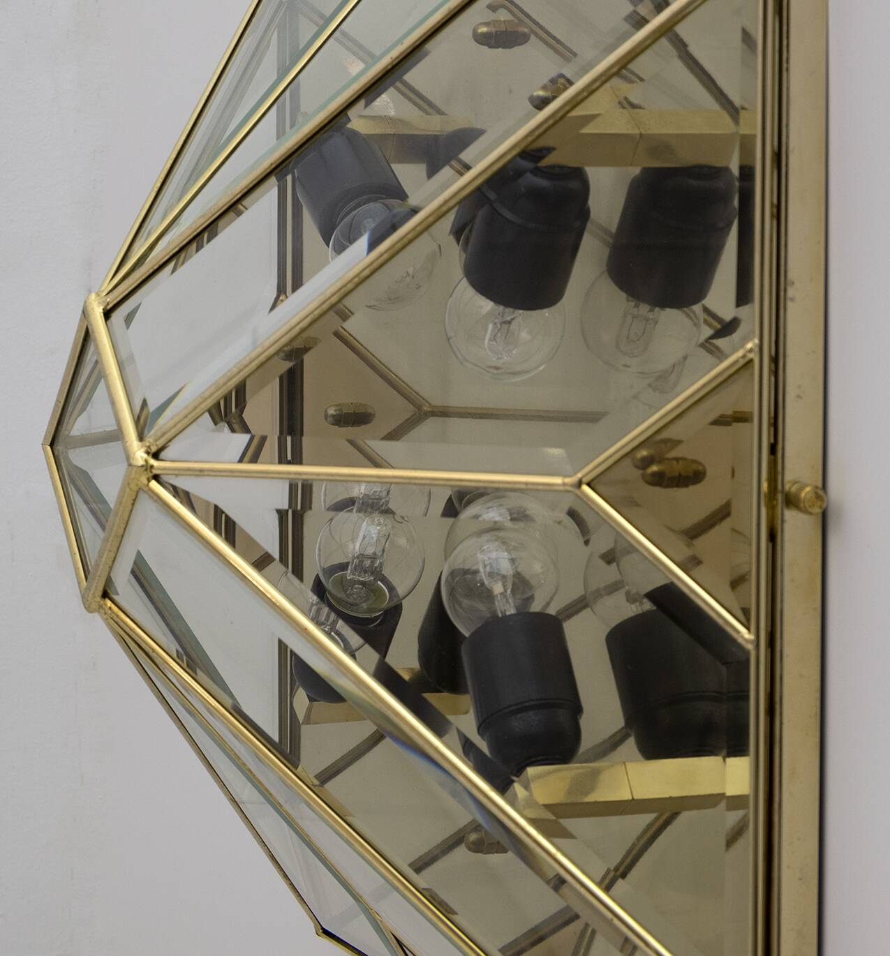 Mid-Century Modern Italian Brass and Frosted Glass Ceiling Lights, '70