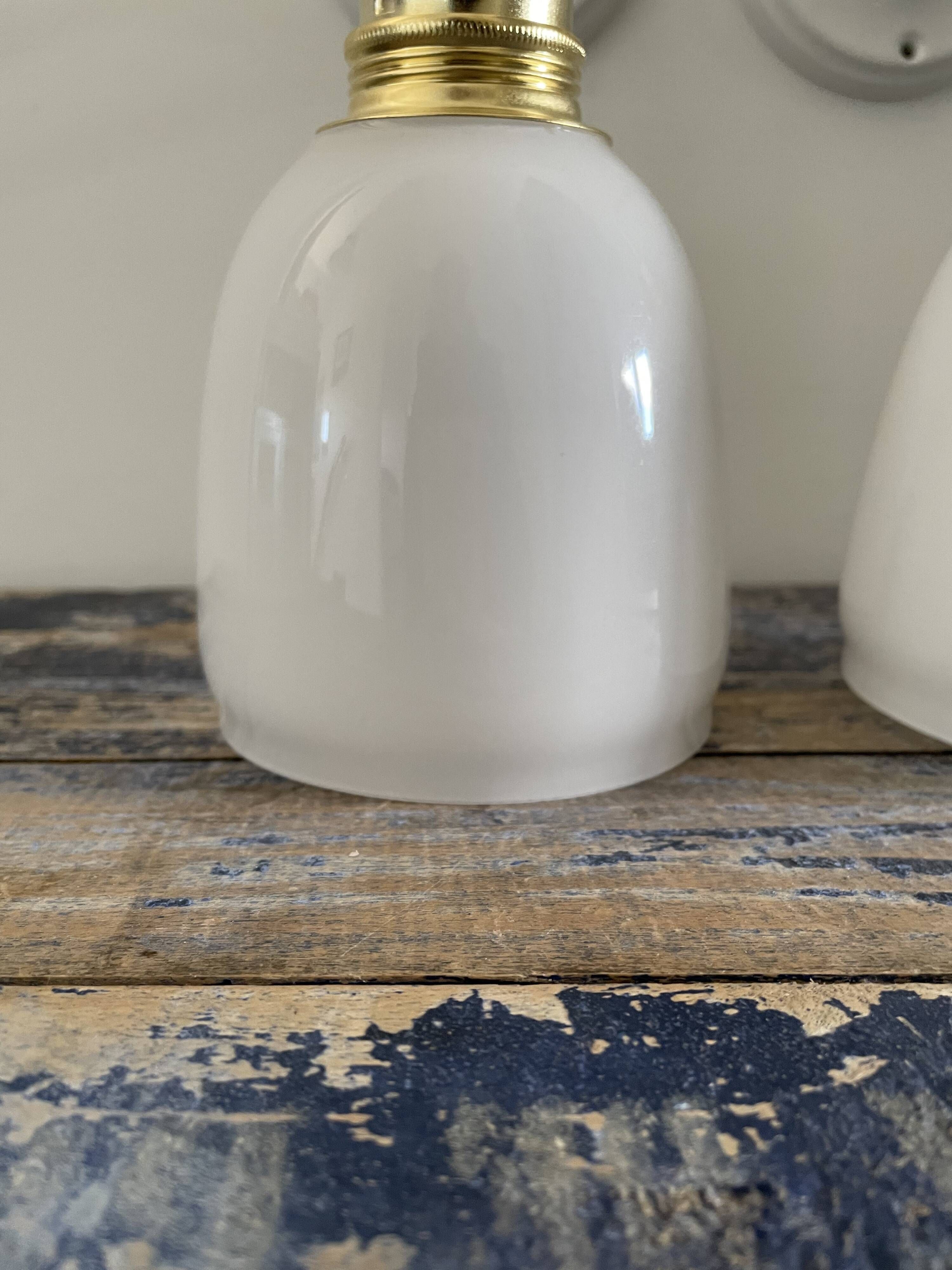 Pair of vintage white opaline sconces restored
