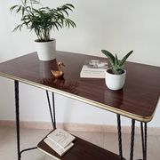 Vintage Formica and wrought iron rolling dessert trolley/side table.