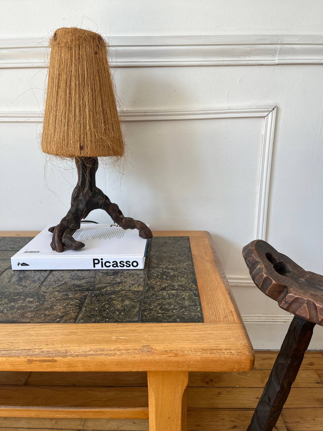 Brutalist wood and ceramic coffee table