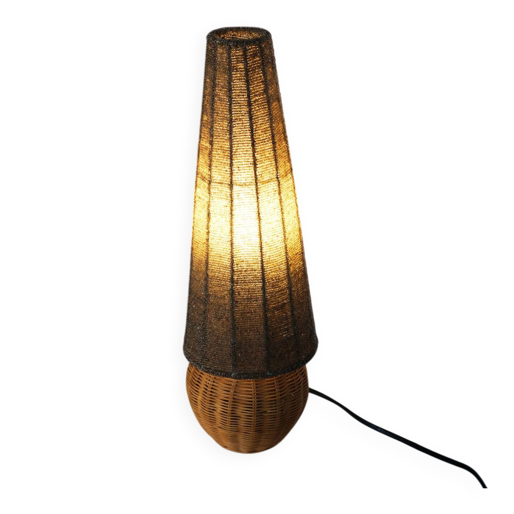 Wicker ball lamp, bead lampshade, vintage