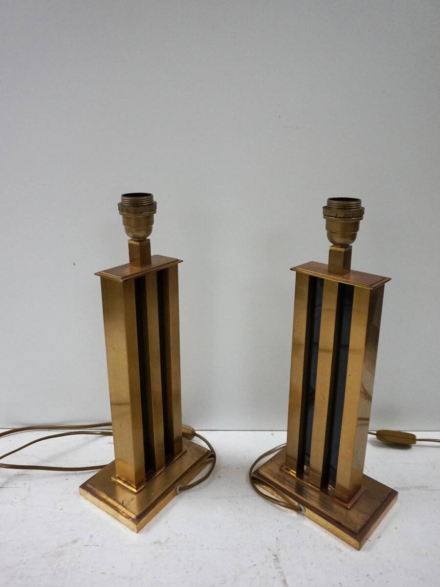 Paire de lampes de table JLB Hollywood Regency en laque noire et laiton doré, 1970s