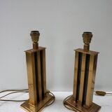 Paire de lampes de table JLB Hollywood Regency en laque noire et laiton doré, 1970s