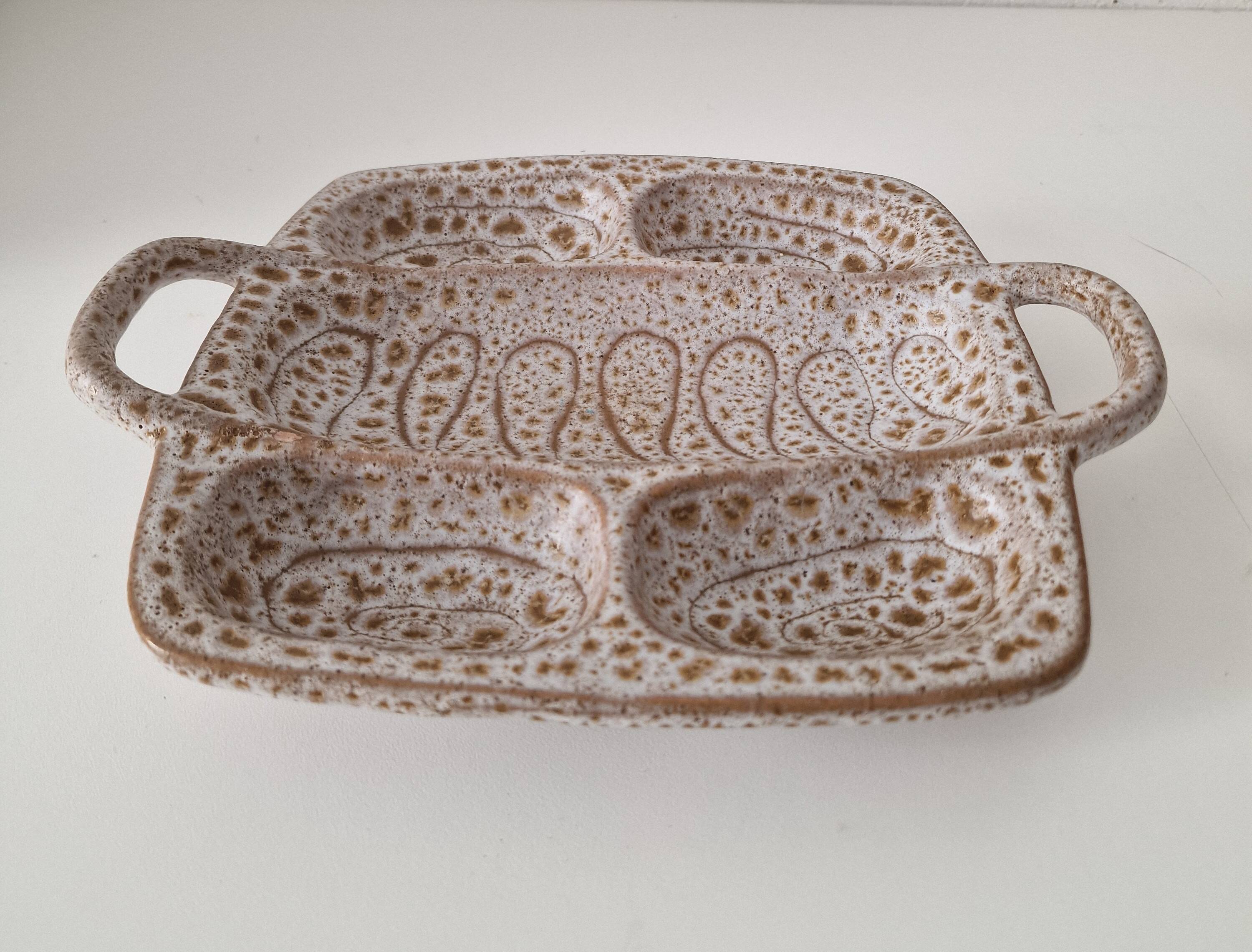 Dish with aperitif compartment / empty pocket signed Austruy Vallauris