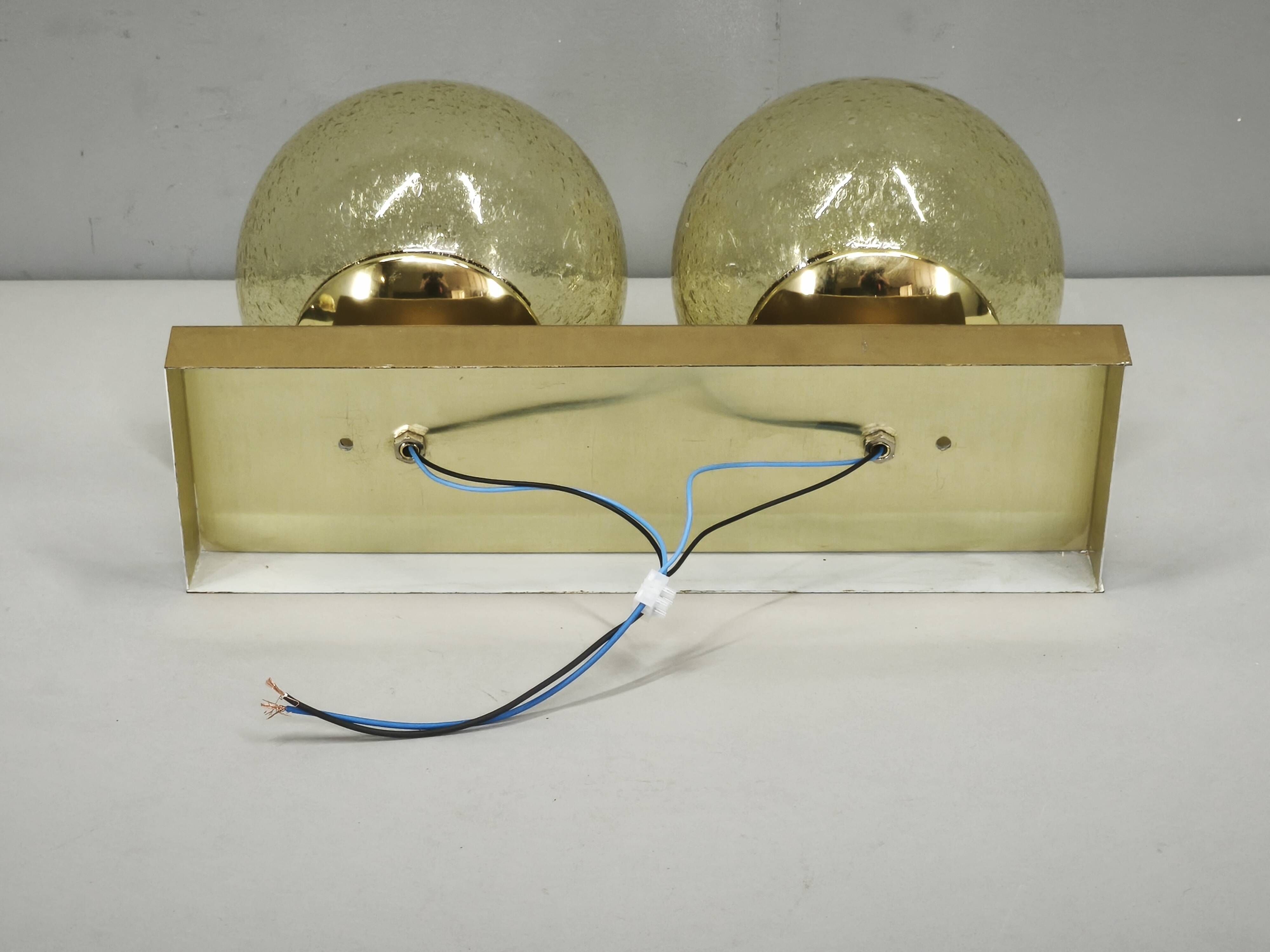 1970s Czech Space Age Double Wall Light with Amber Bubble Glass Globes