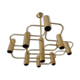 Golden chandelier 9 fires from Sciolari Italy 1960