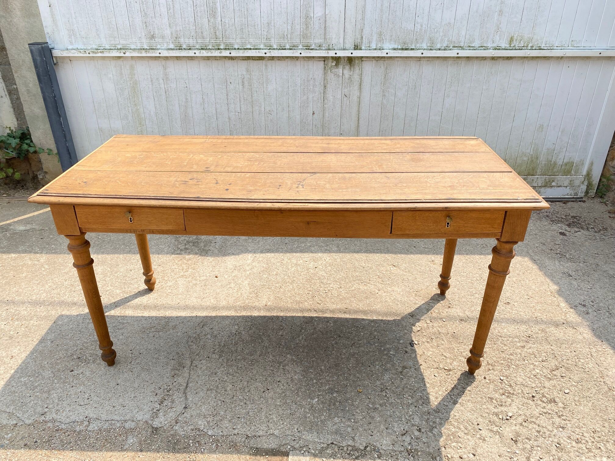 Solid oak farmhouse or desk table with 2 drawers 1900