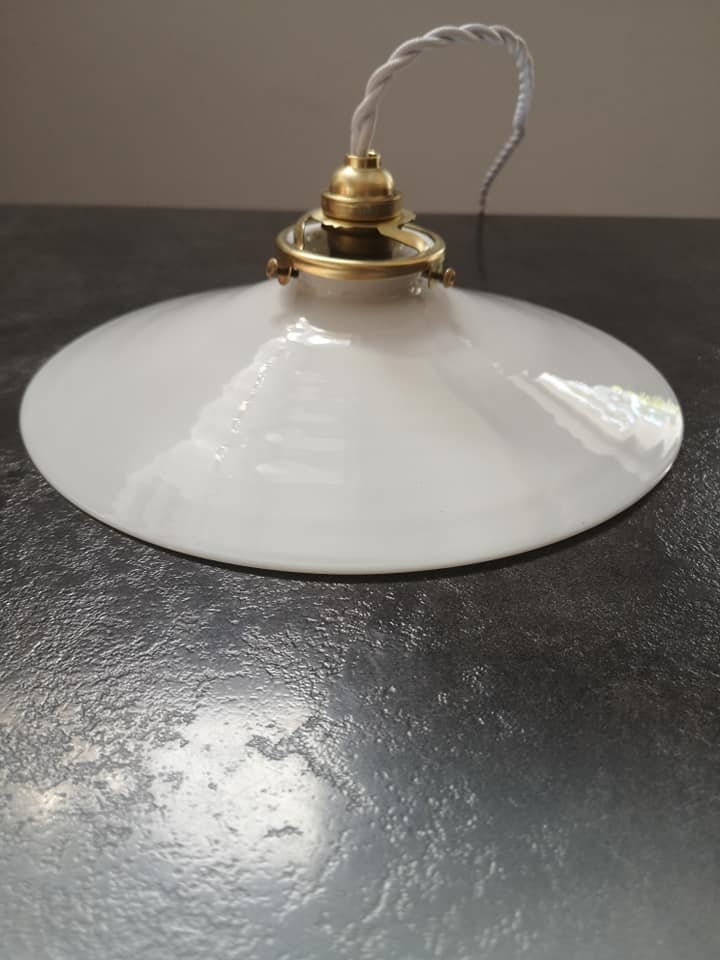 Old lampshade suspension opaline white smooth tbe art deco 1940 Ø 26 cm TBE
