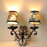 Antique black and gold metal wall lamp - 18th century style foliage lampshade