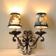 Antique black and gold metal wall lamp - 18th century style foliage lampshade