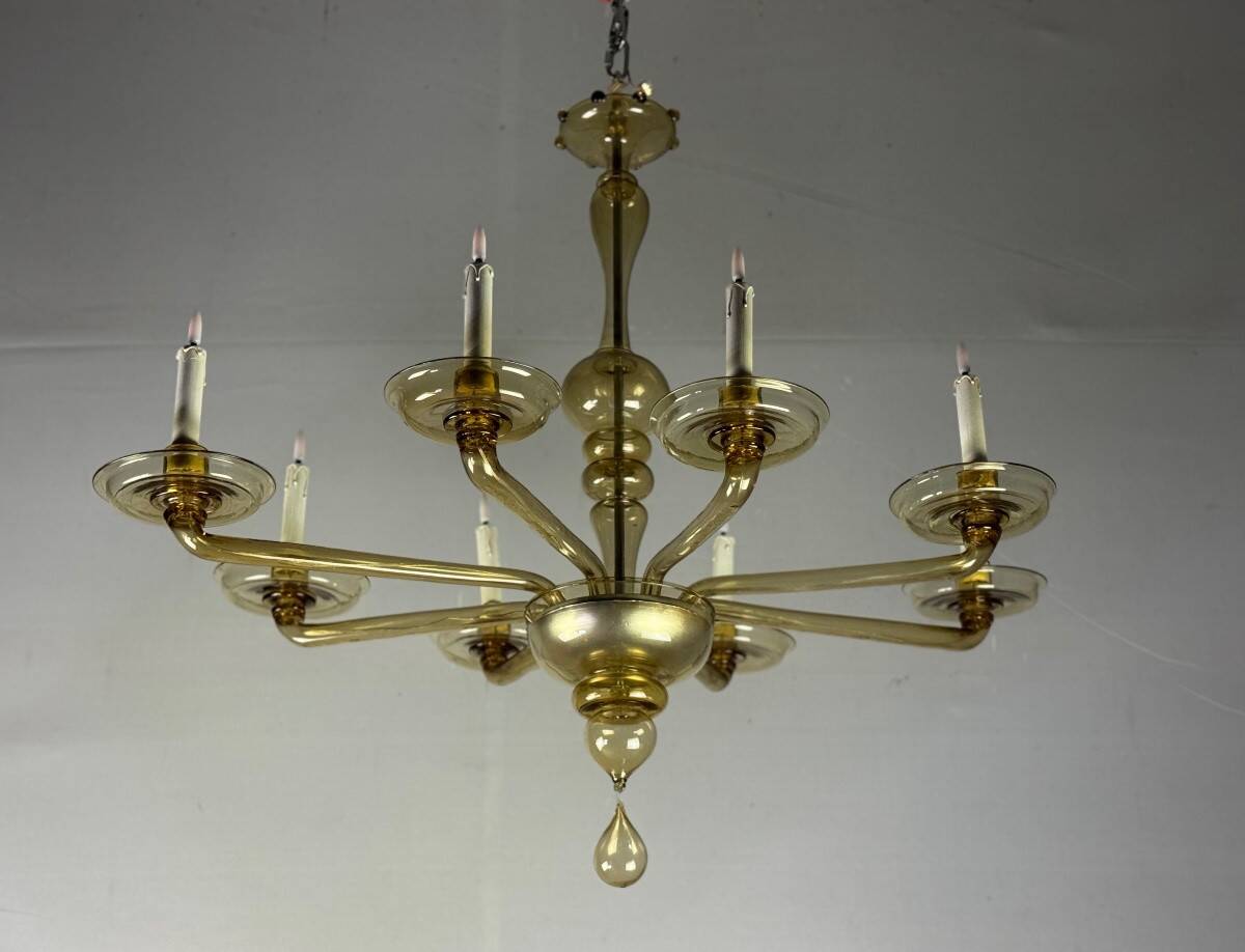 Venetian chandelier in golden Murano glass, Venini circa 1920