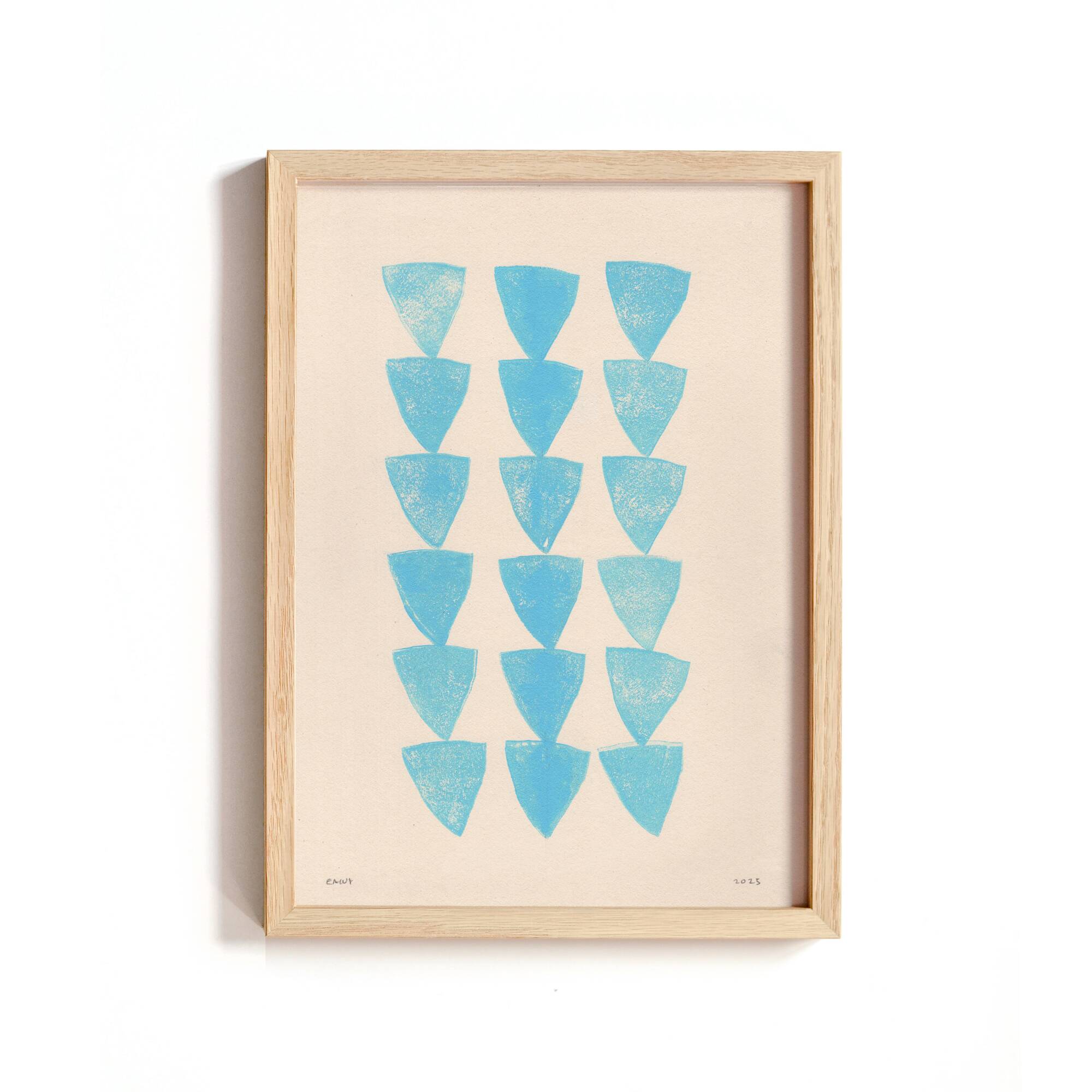 Collection of 12 paintings in cool colours blue and green.