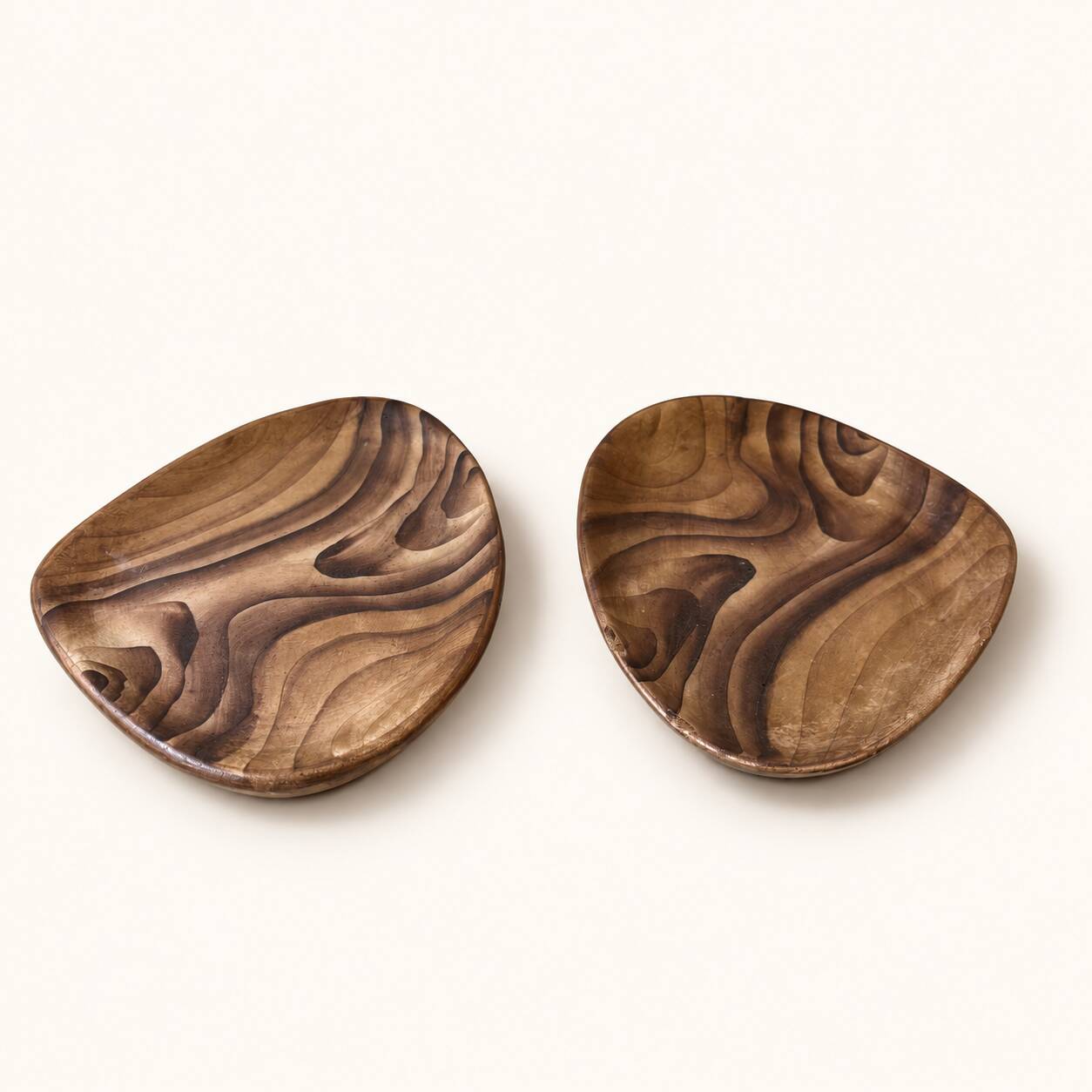 Set of ceramic bowls resembling wood