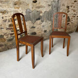 Set of 2 wooden chairs with studded leather.