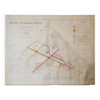 Carte vintage du projet d'aménagement de la Défense / Paris