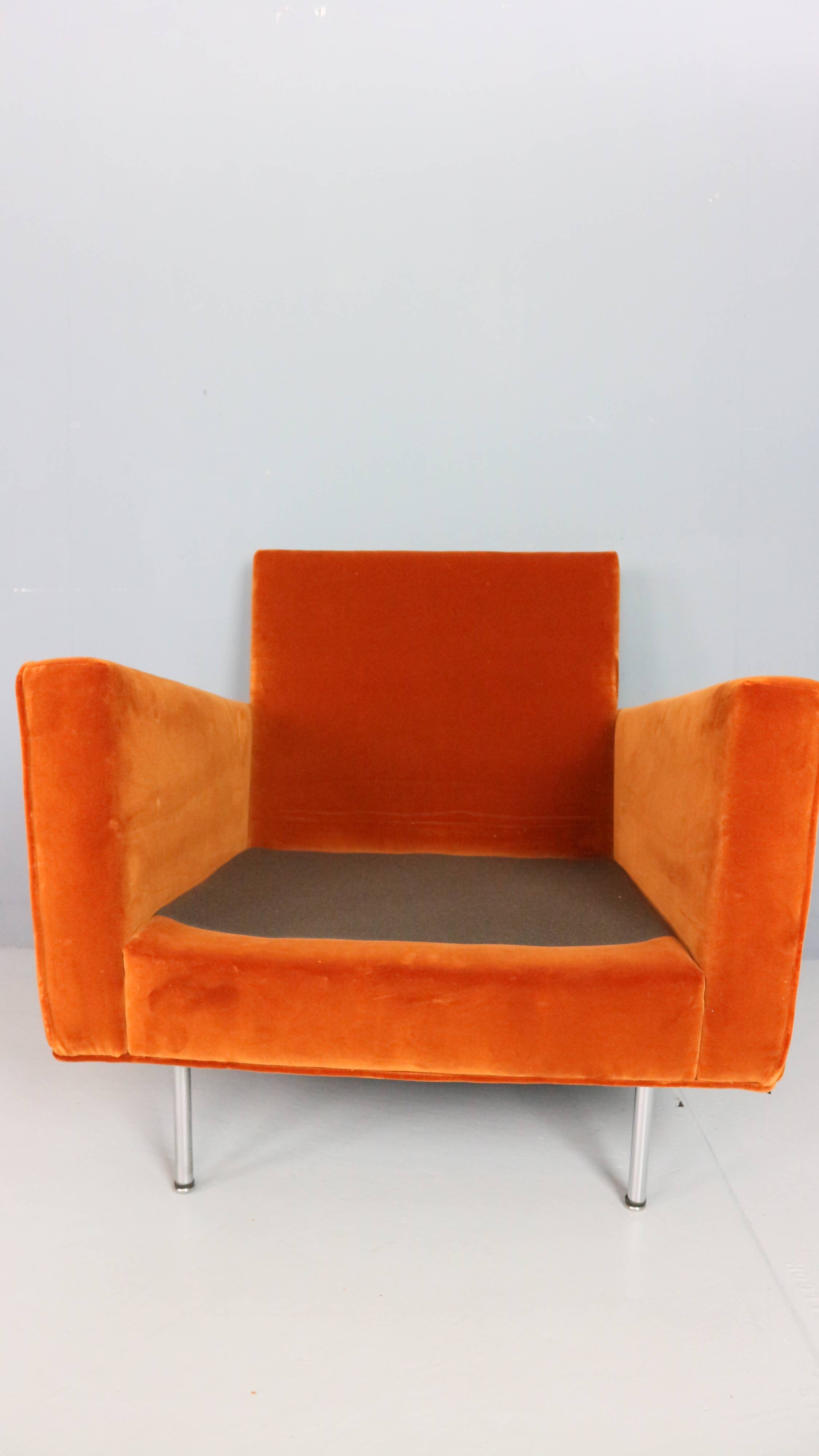 Pair of 1st edition easy chairs 25 BC by Florence Knoll in velvet, 1950s