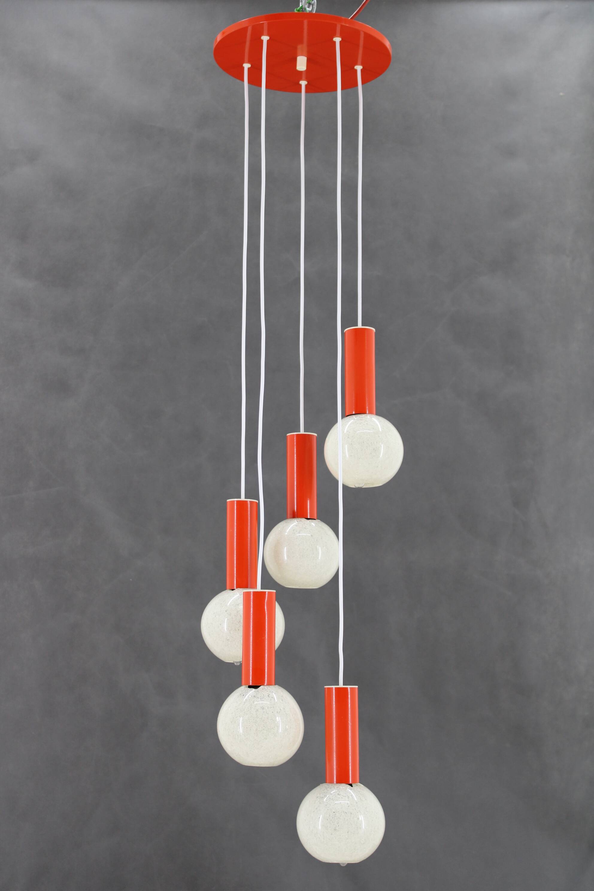 1970s Cascade Chandelier with Plastic Shades by Pokrok Zilina, Czechoslovakia