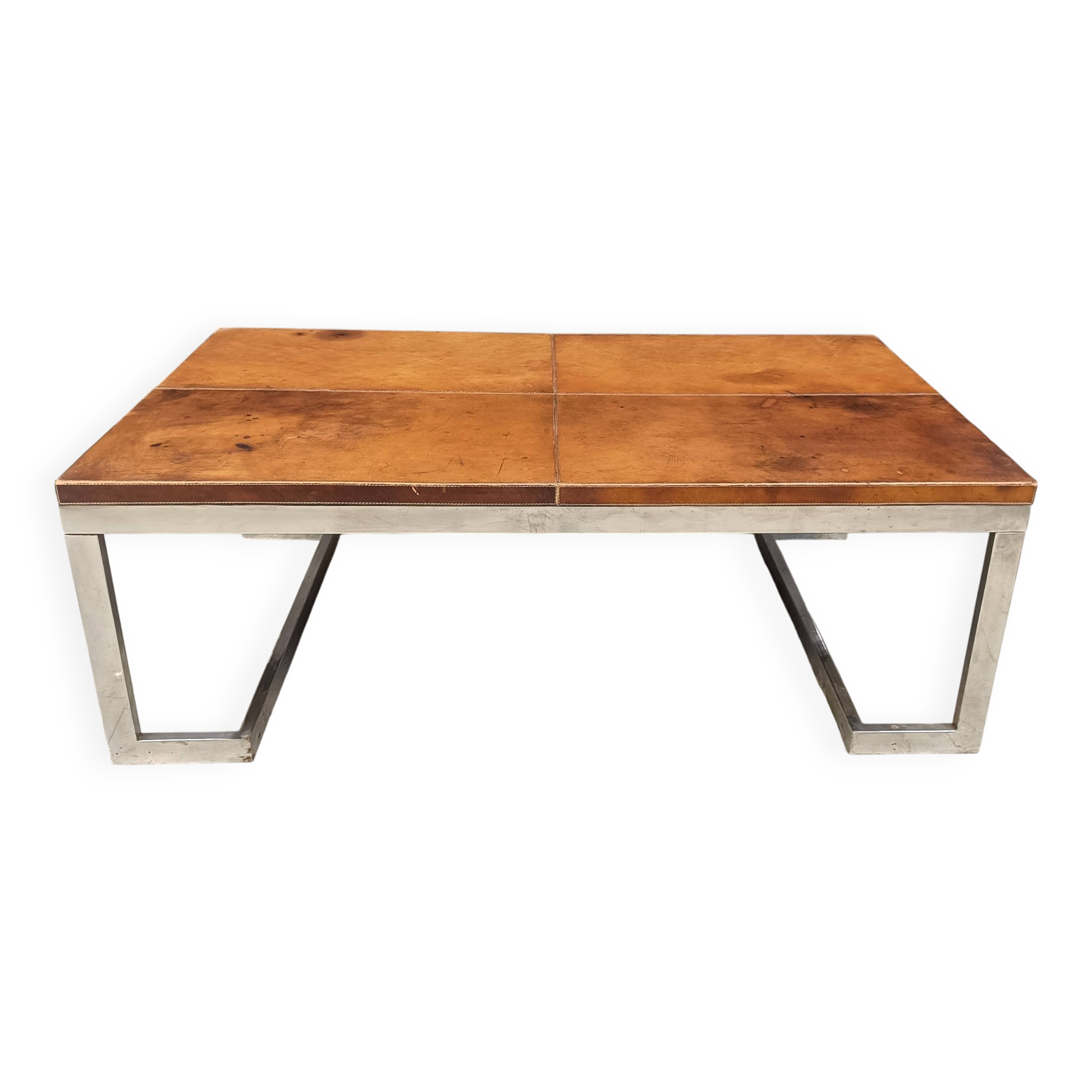 Leather and chrome coffee table, 1970s
