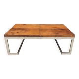 Table basse en cuir et chrome, années 1970