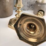 Charming Pair of Victorian Brass Candlesticks with Octagonal Bases - Matching Antique Candle Holders