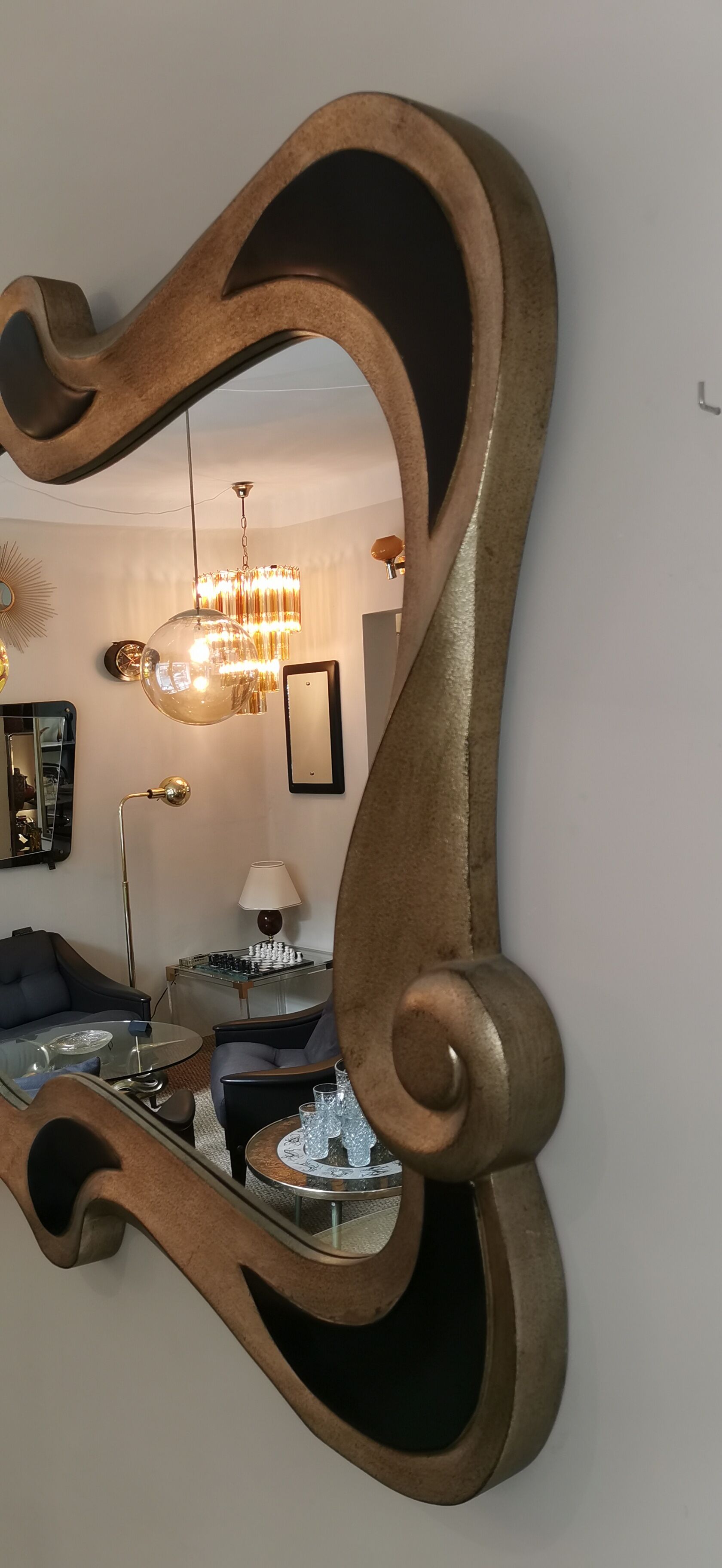 Miroir xxl néo baroque noir et doré années 80